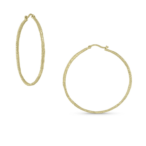 textured 2-inch hoop earrings<br>in 18k yellow gold <span class='visuallyhidden'>Phone or text 323-404-2959 for shopping assistance</span>